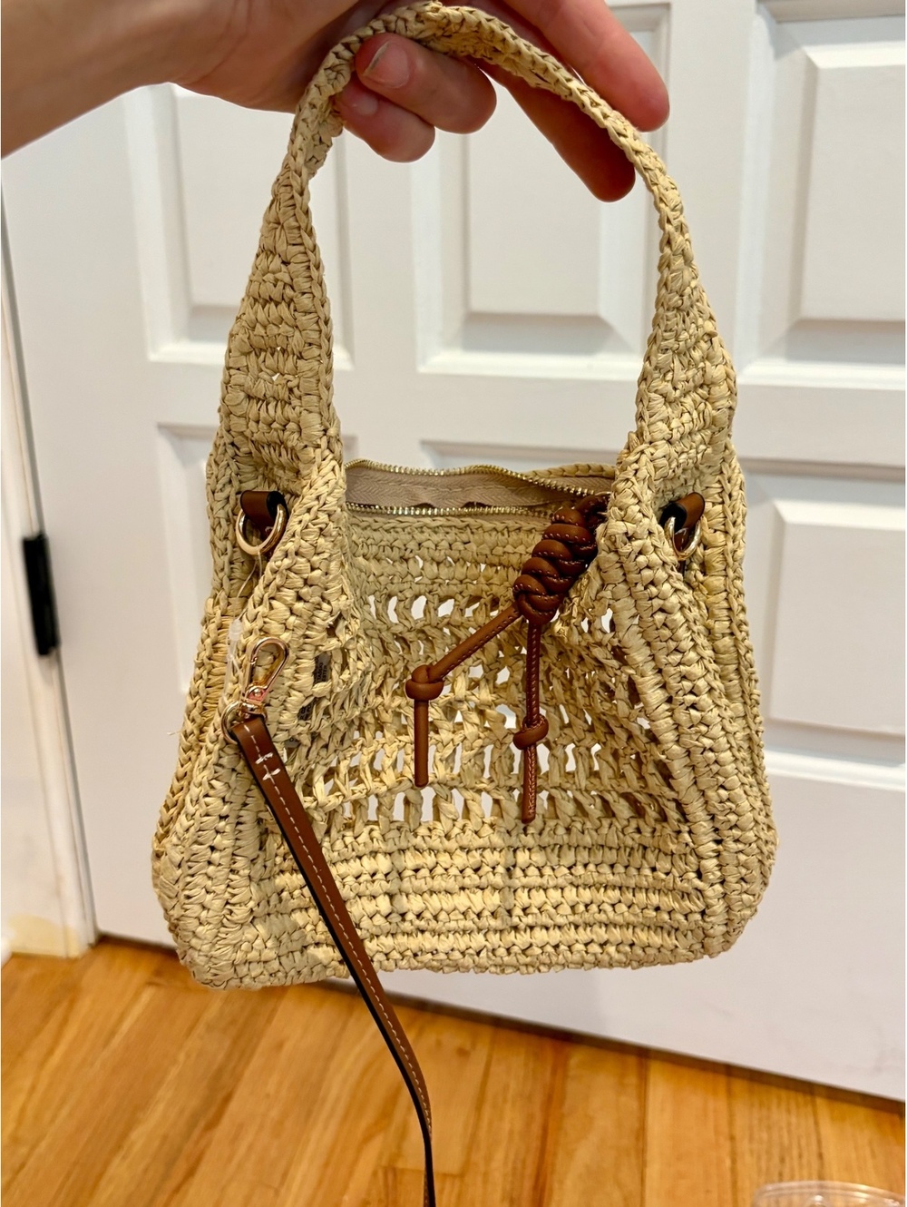 H&M Raffia Crochet Woven Shoulder Bag Natural Brown Crossbody Summer Boho